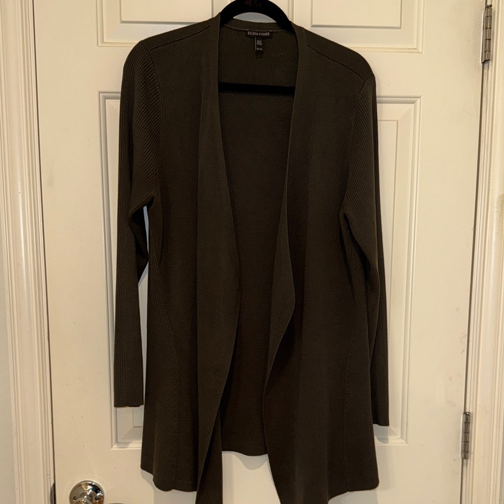 Eileen Fisher Olive Open Front Cardigan